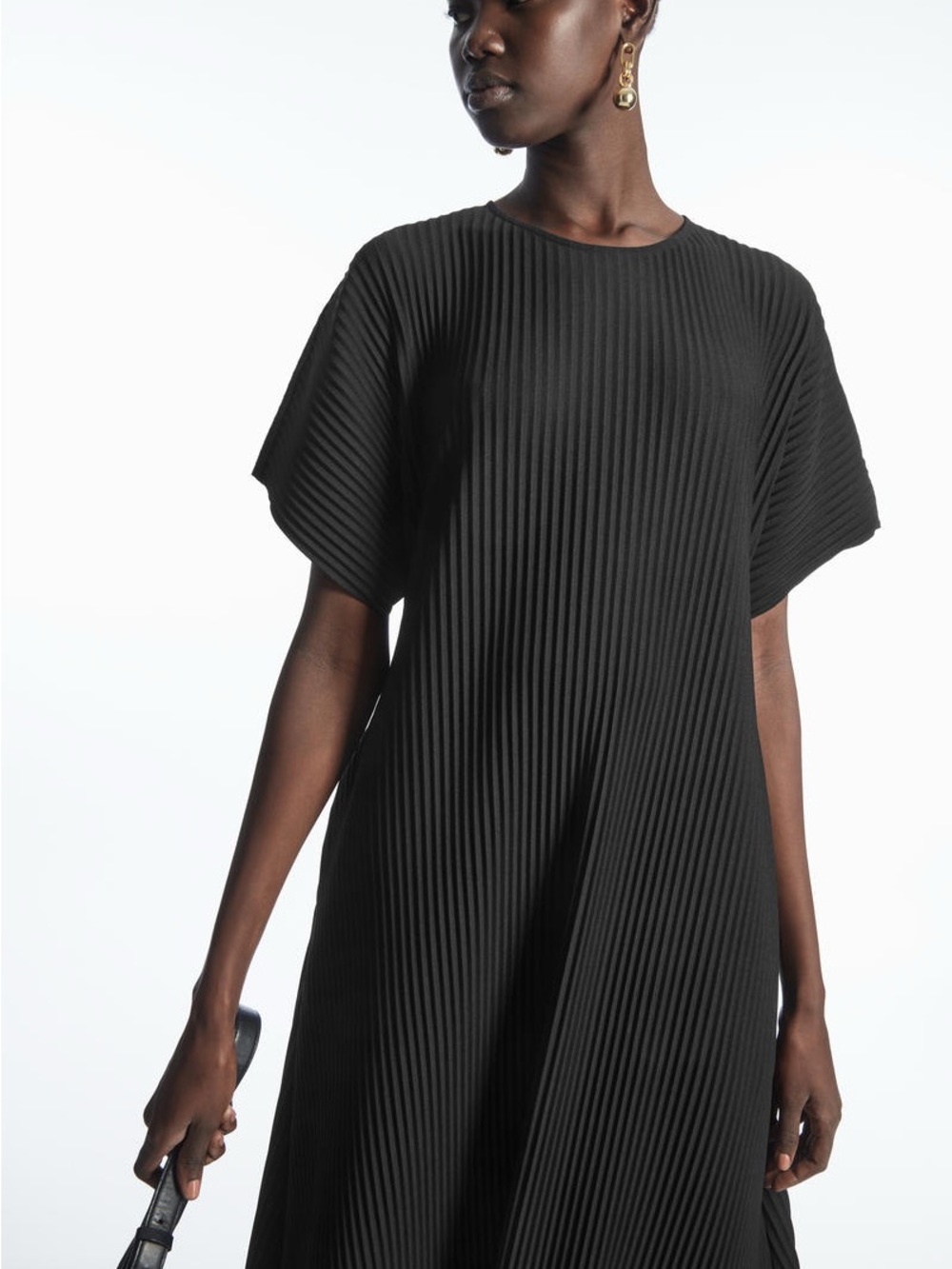 COS Pleated T-shirt Dress Black Small